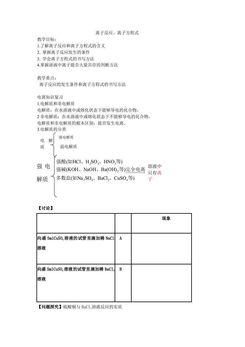 高中化学《离子反应、离子方程式》教案