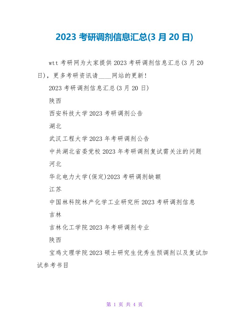 2023考研调剂信息汇总(3月20日)