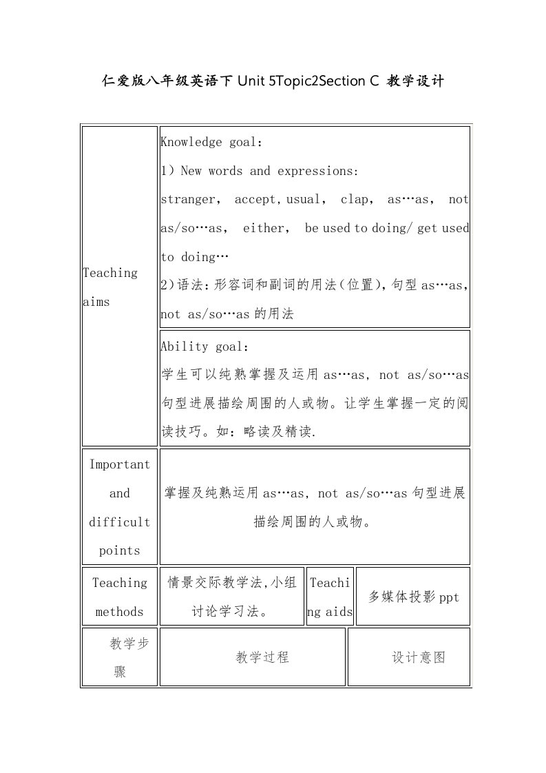 仁爱版八年级英语下Unit5Topic2SectionC教学设计