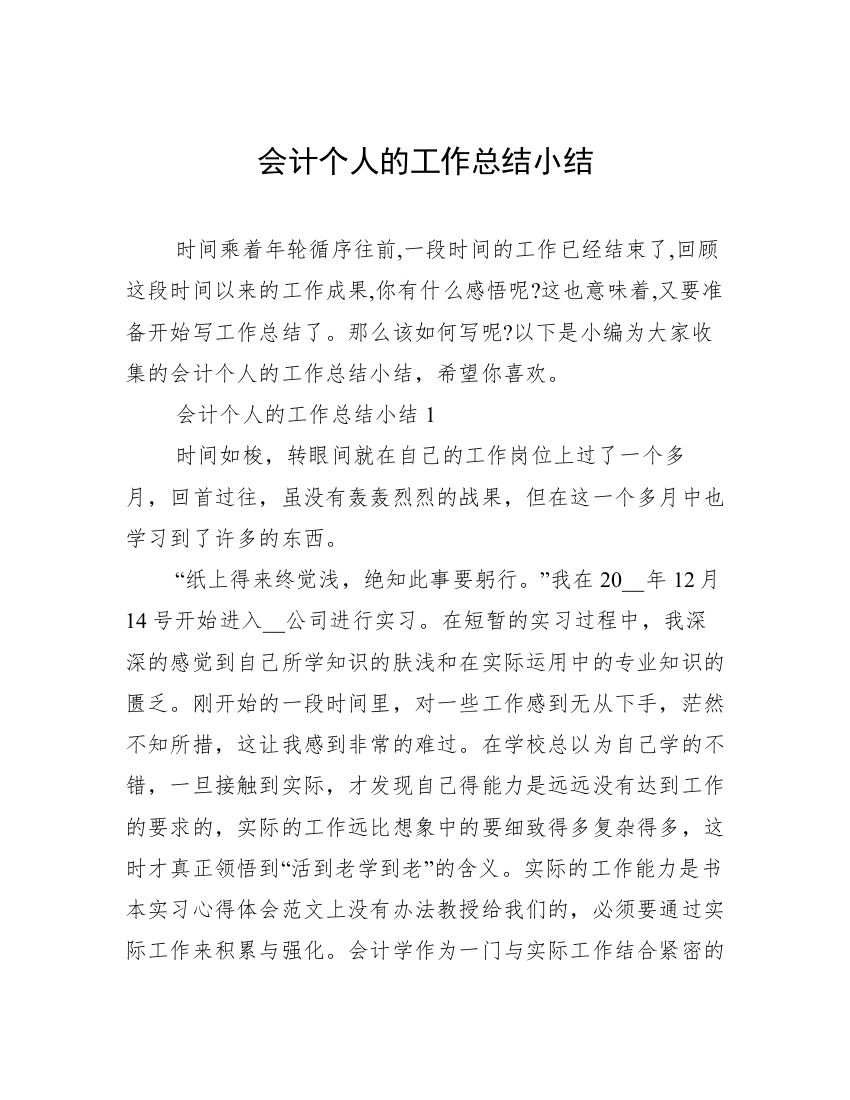 会计个人的工作总结小结