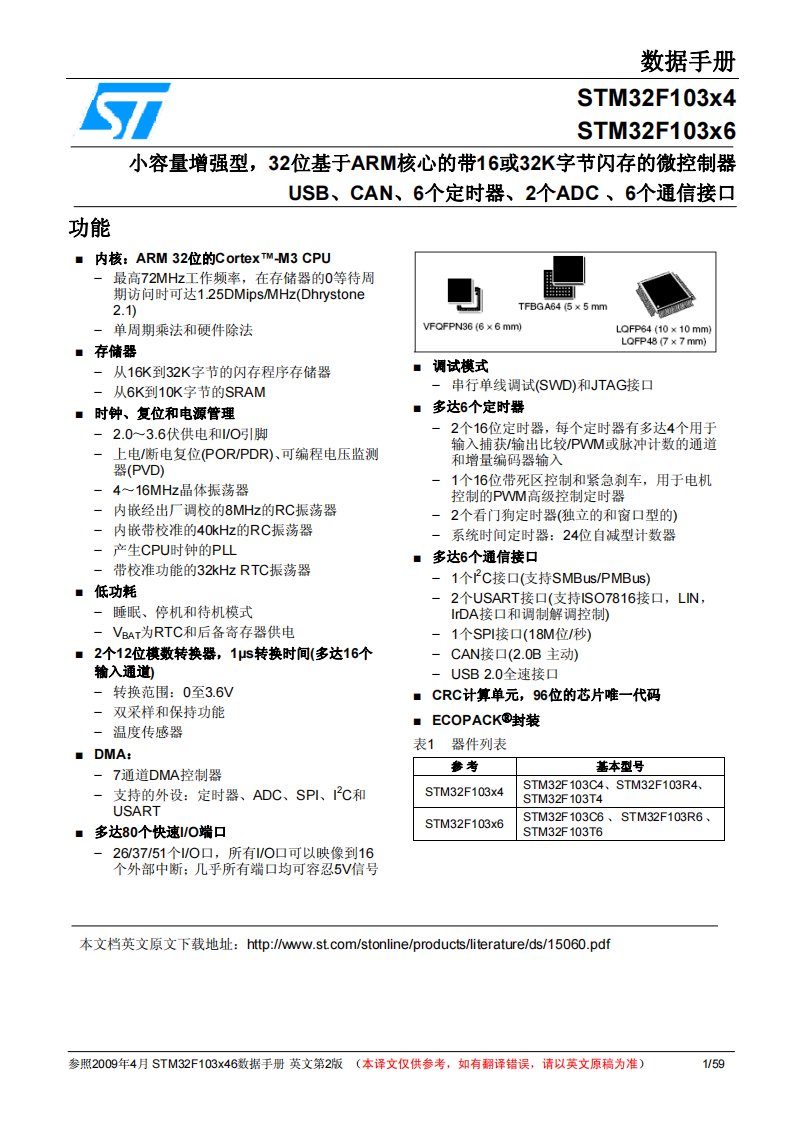 stm32f103系列中文数据手册