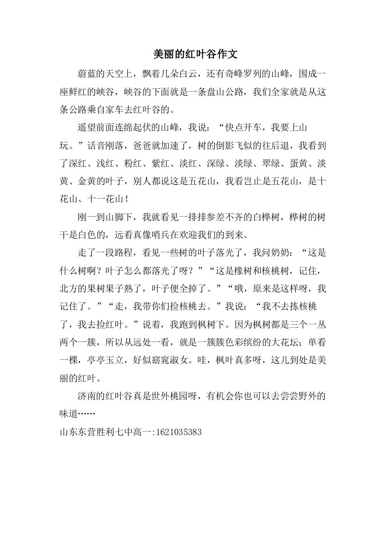 美丽的红叶谷作文