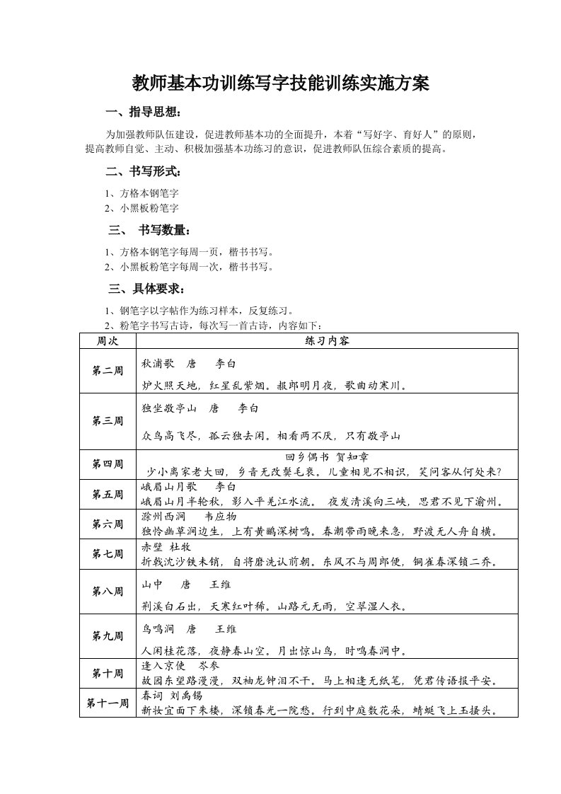 教师基本功训练写字技能训练实施方案