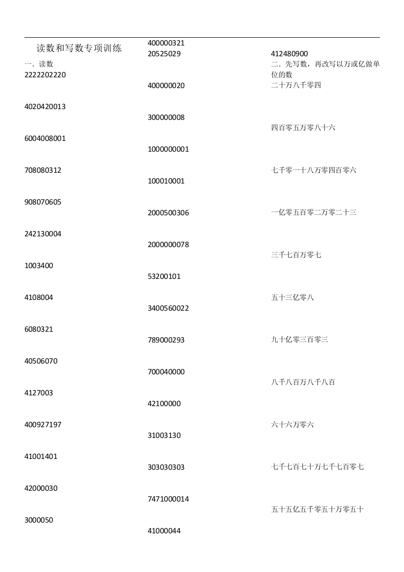 四年级读数与写数专题训练工作总结