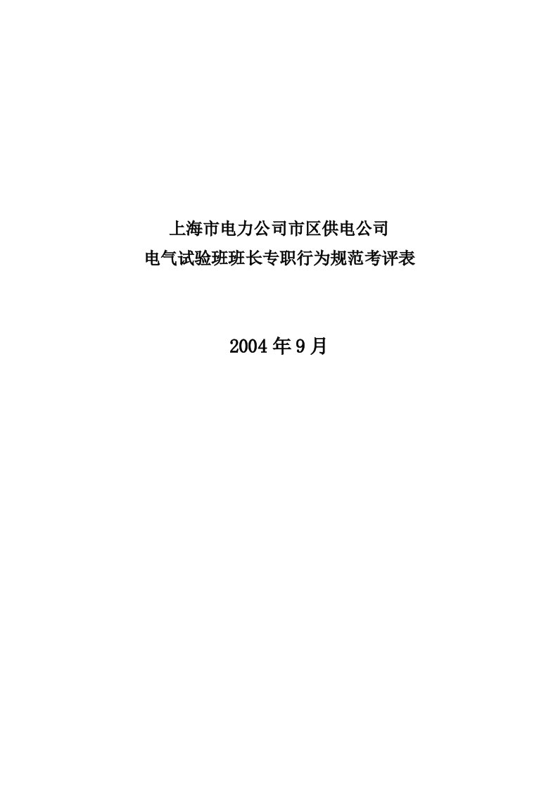 公司电气试验班班长专职规范考评表