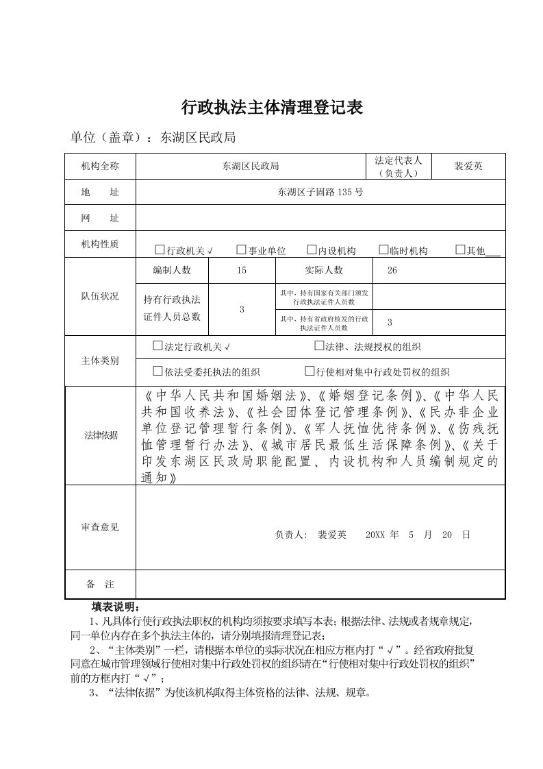 表格模板-行政执法主体清理登记表