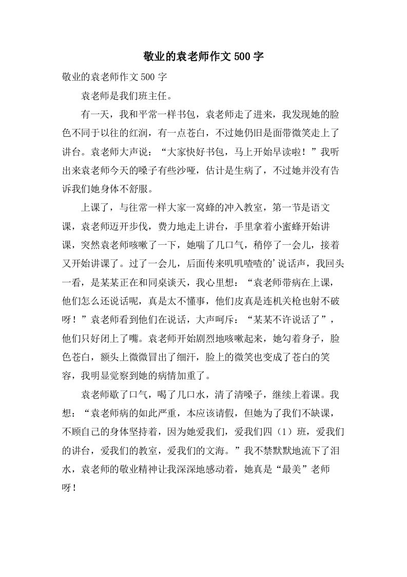 敬业的袁老师作文500字