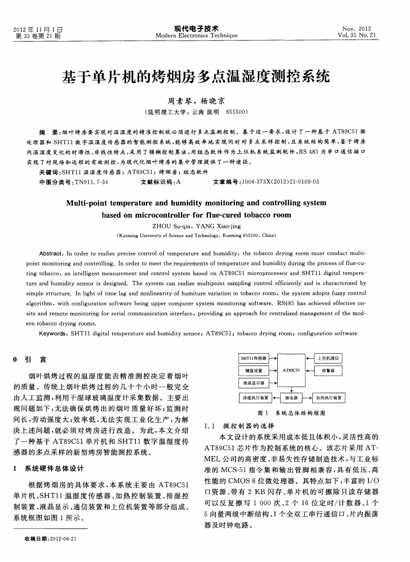 基于单片机的烤烟房多点温湿度测控系统