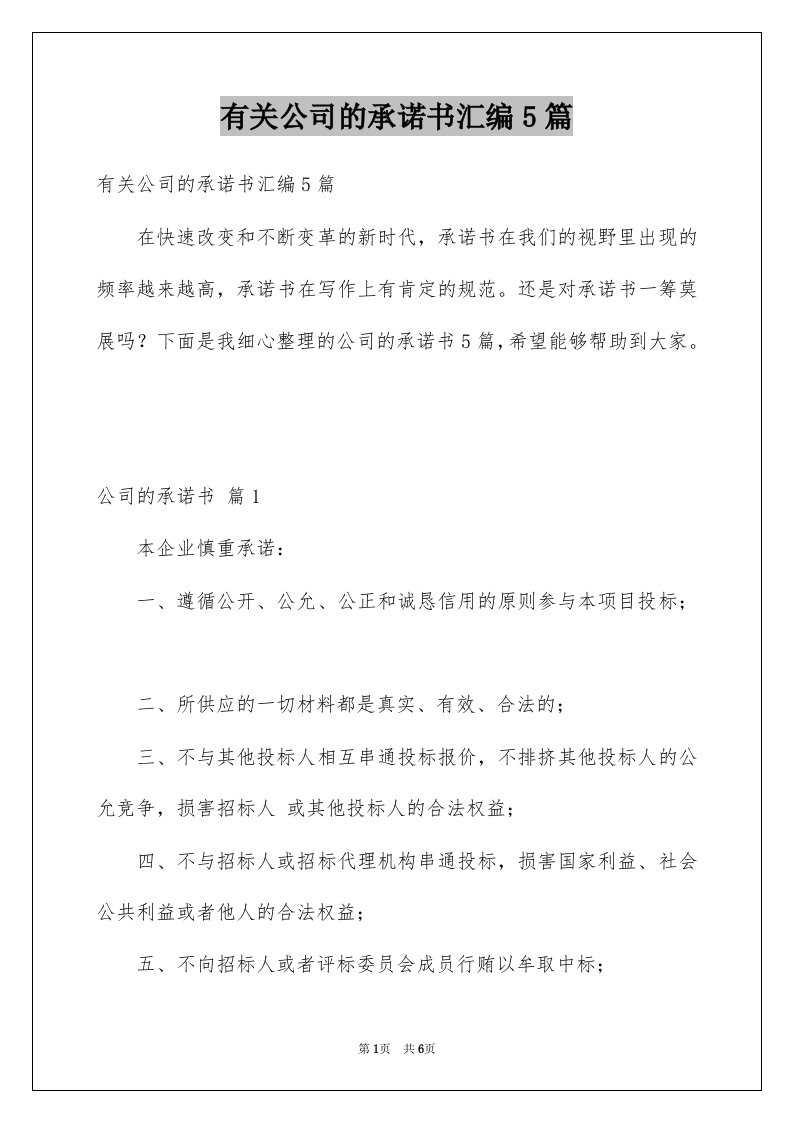 有关公司的承诺书汇编5篇