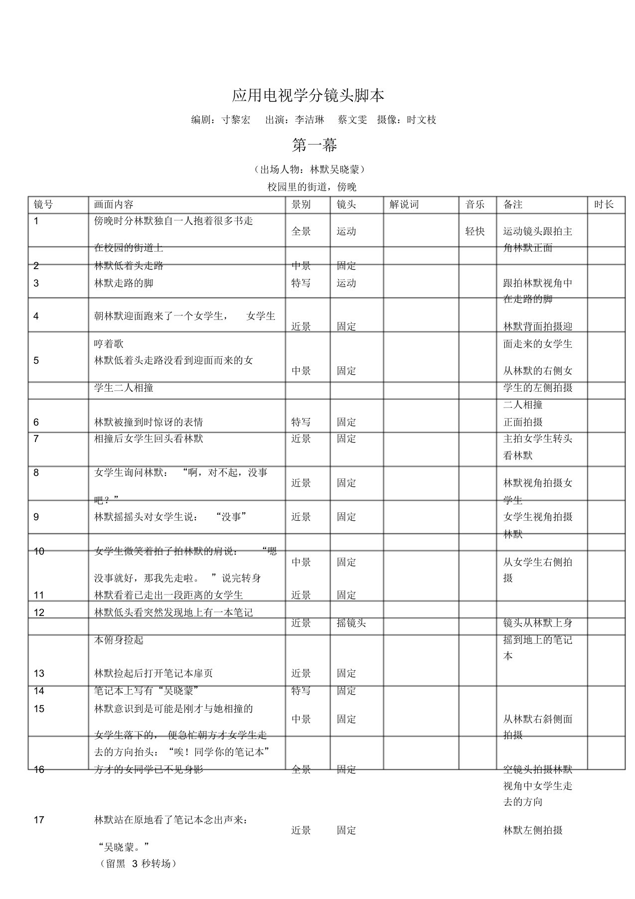 微电影《朋友》分镜头脚本