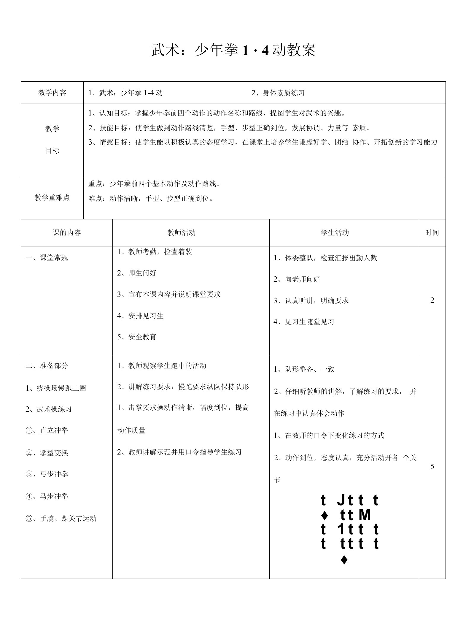 小学体育与健康人教五年级全一册第三部分体育运动技能武术少年拳14动教案x