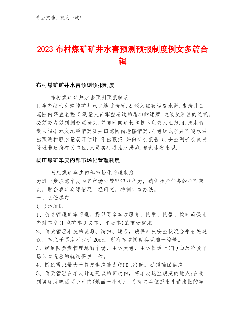 2023布村煤矿矿井水害预测预报制度例文多篇合辑