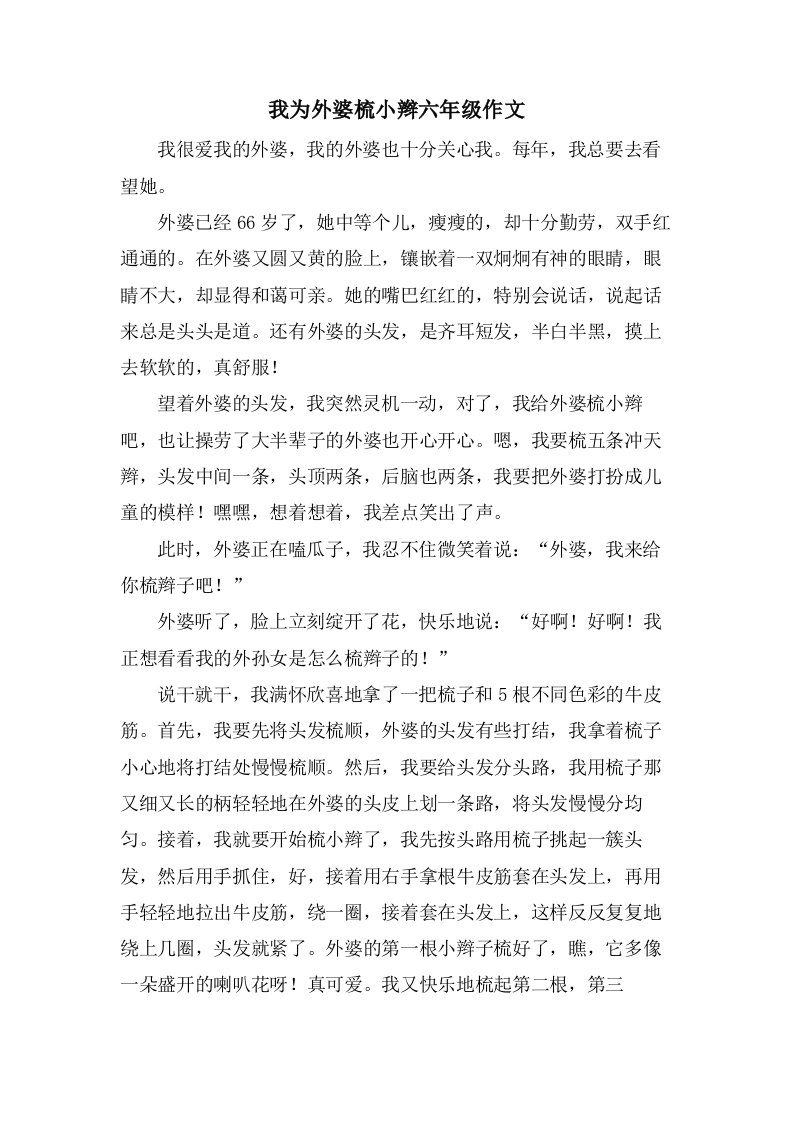 我为外婆梳小辫六年级作文