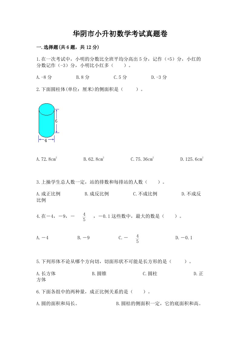 华阴市小升初数学考试真题卷新版