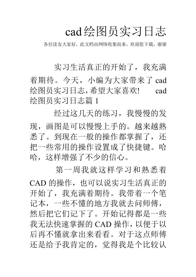 cad绘图员实习日志