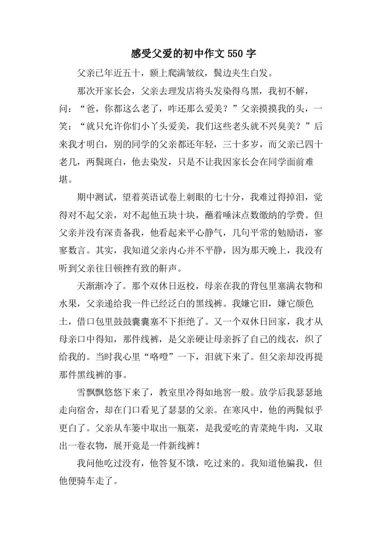 感受父爱的初中作文550字