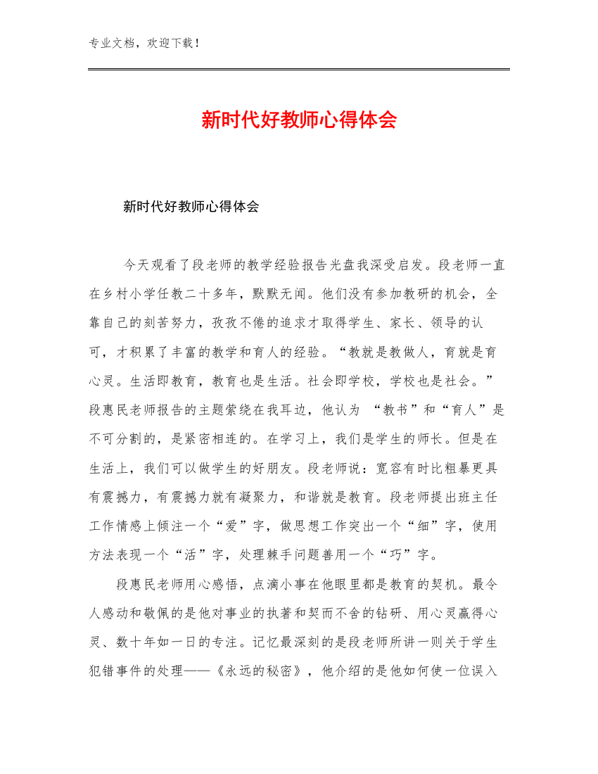 最新新时代好教师心得体会例文26篇