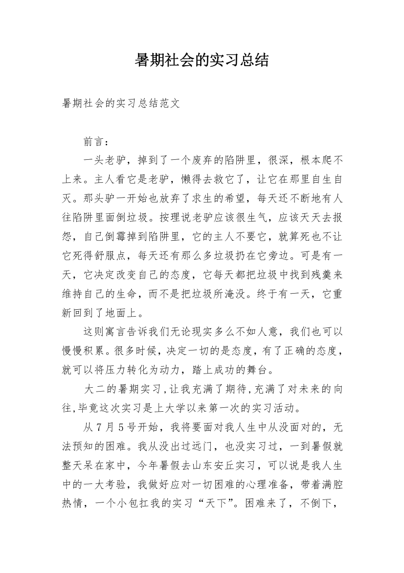 暑期社会的实习总结