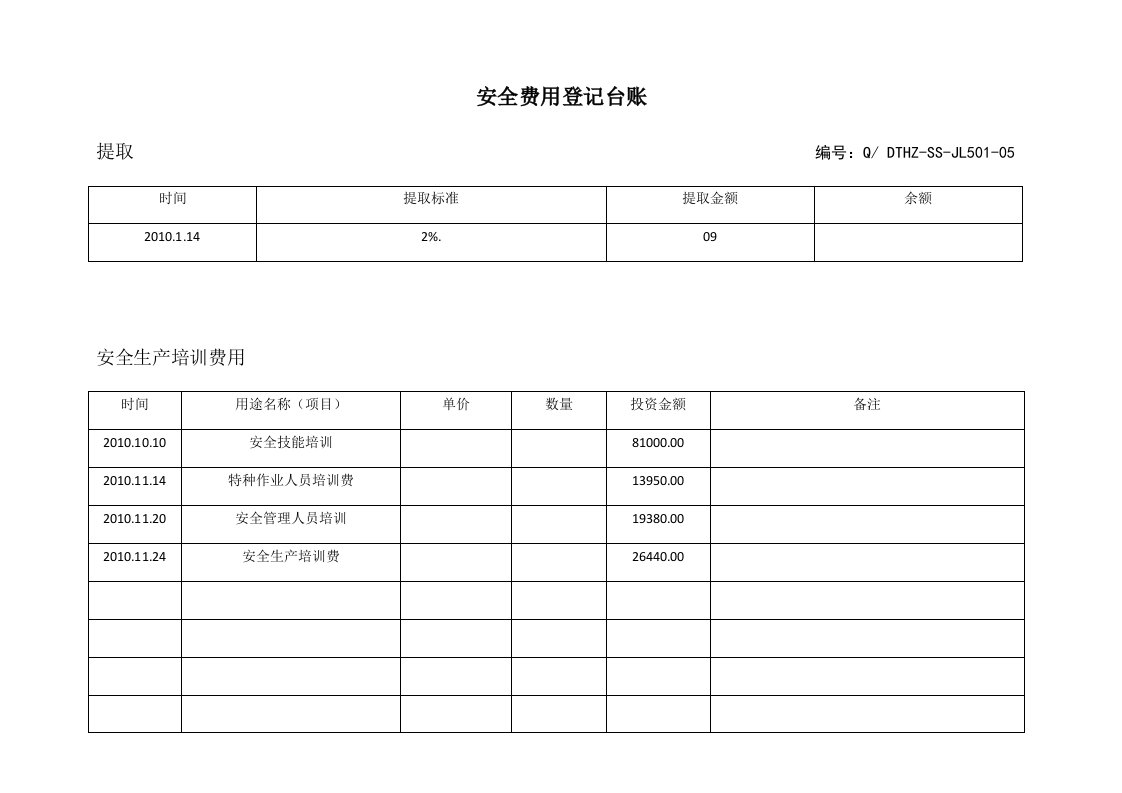 企业管理-参考安全生产投入费用台账