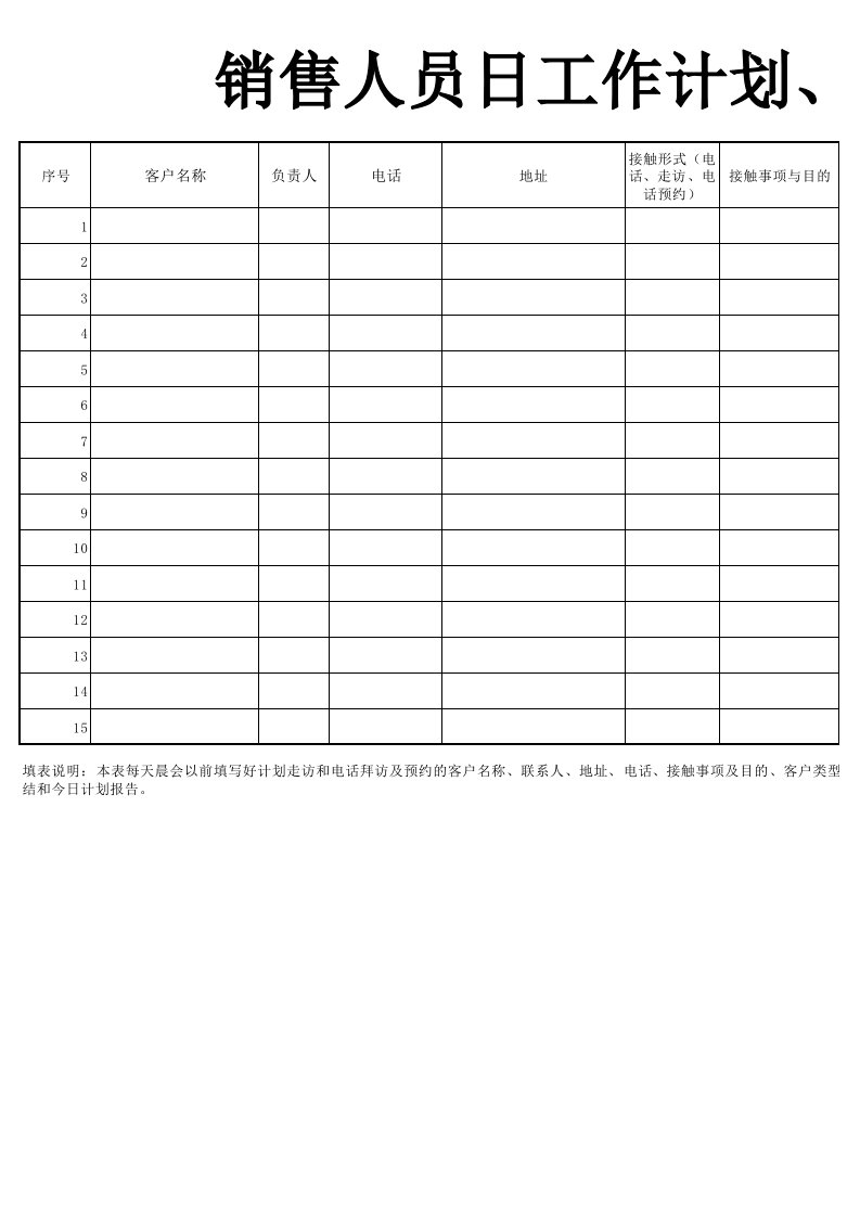 销售人员日工作计划、反馈表.xls