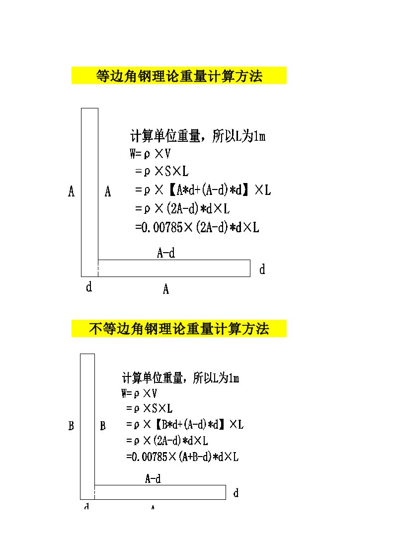 角钢理论重量计算公式方法