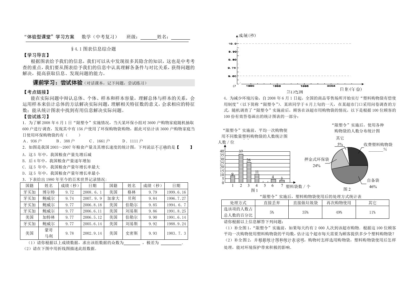 九年级学习方案专题（图表信息题）