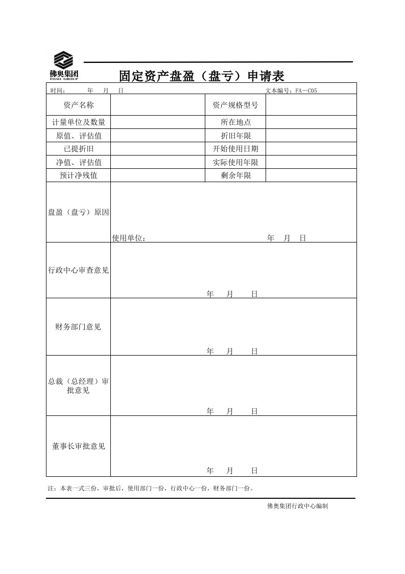 固定资产盘盈盘亏申请表