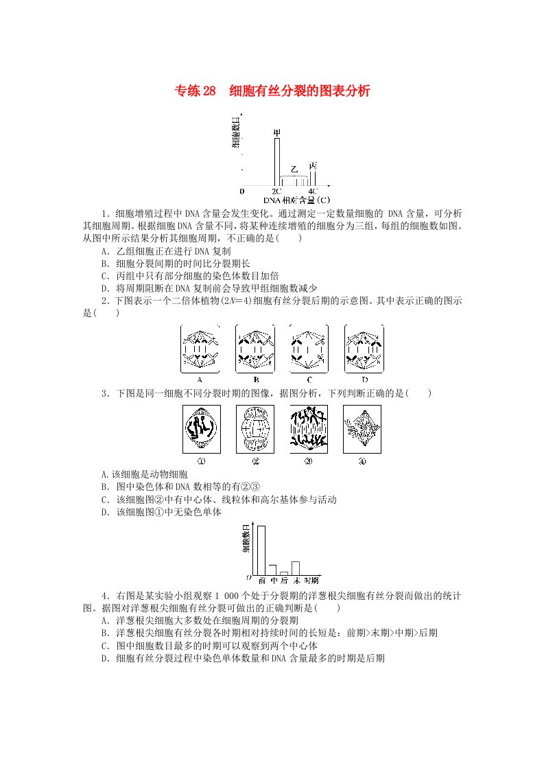 统考版2024版高考生物一轮复习微专题小练习专练28细胞有丝分裂的图表分析