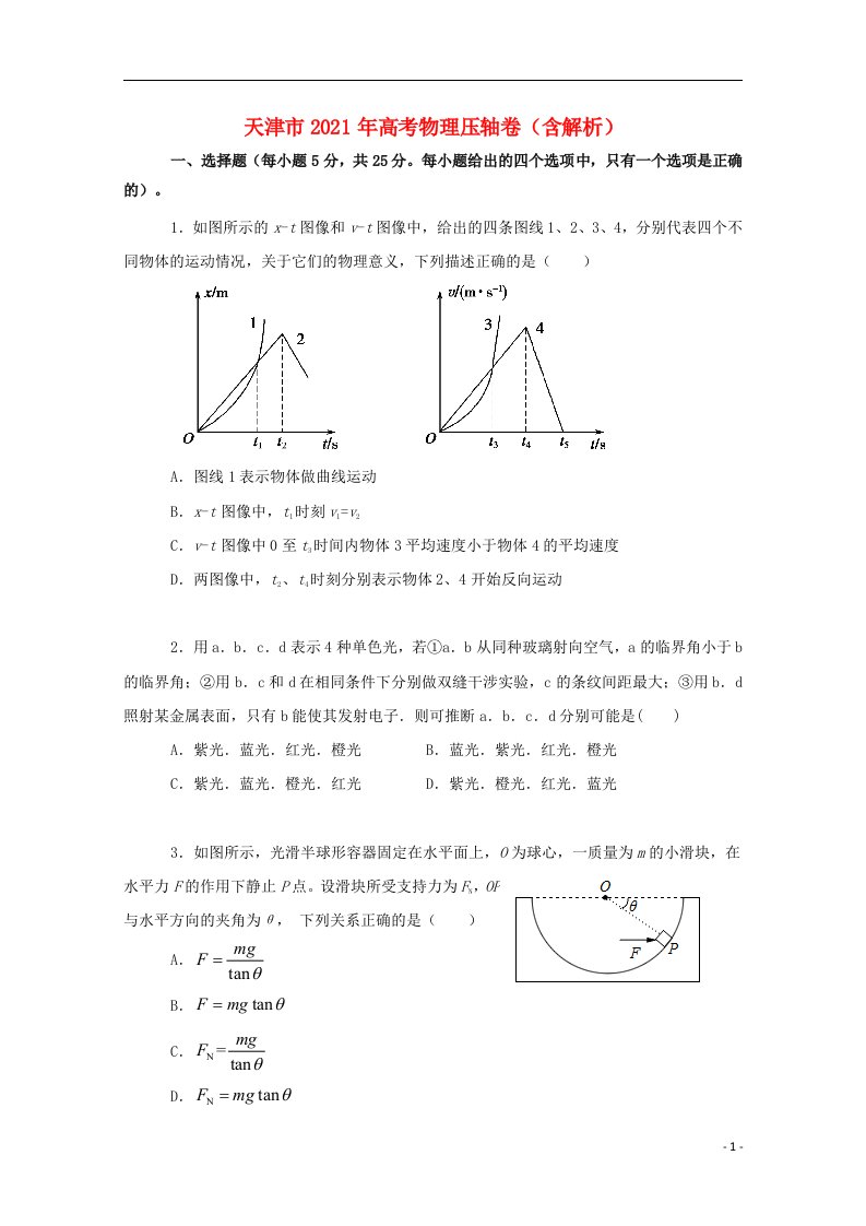 天津市2021年高考物理压轴卷含解析