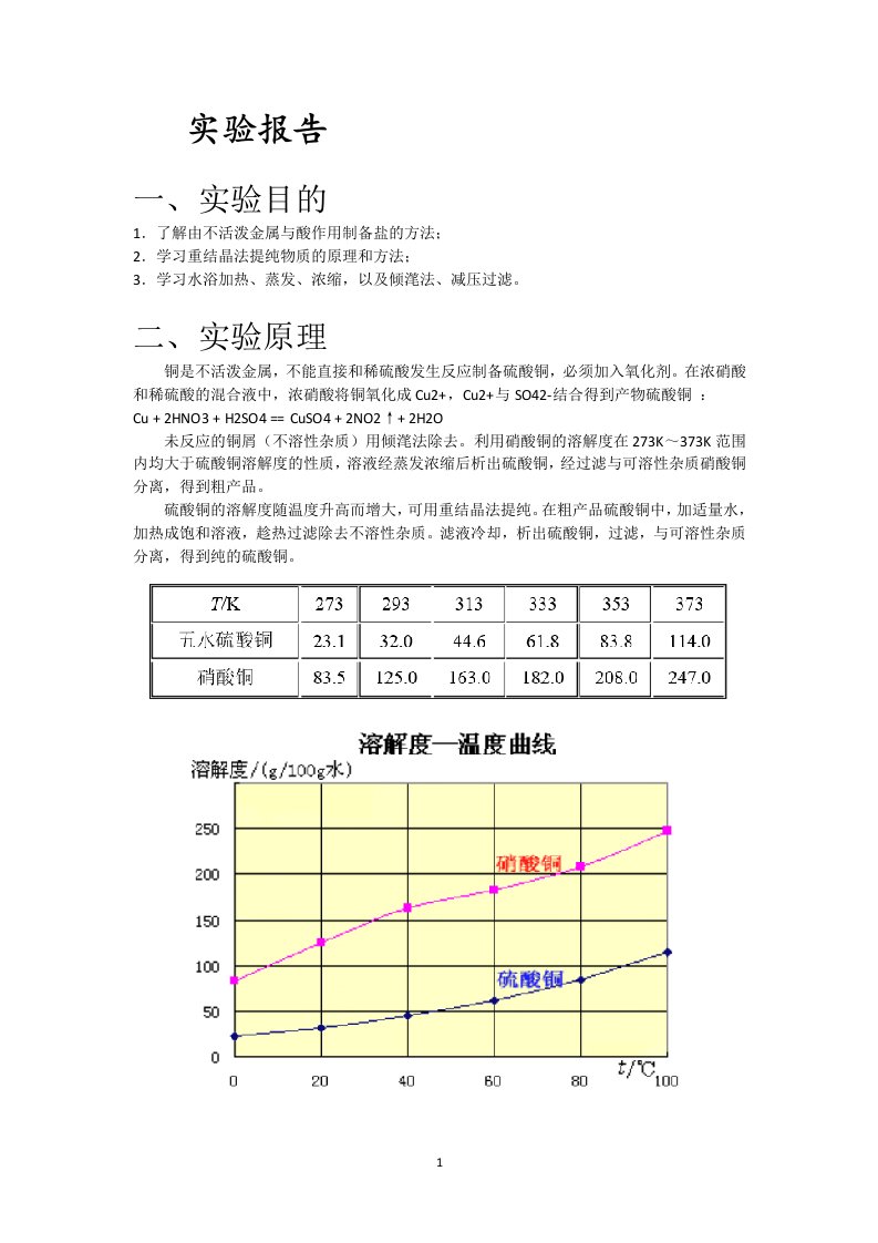 五水硫酸铜的制备实验报告(大学化学)