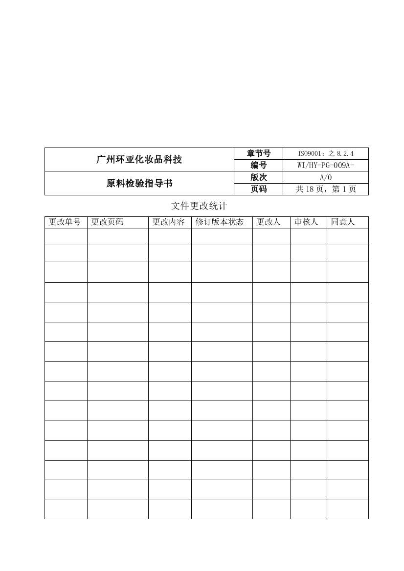 化妆品公司原料检验指导手册模板