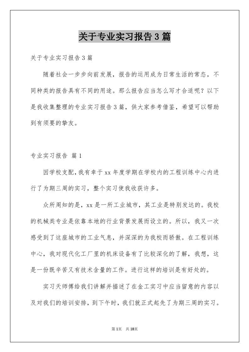 关于专业实习报告3篇范本