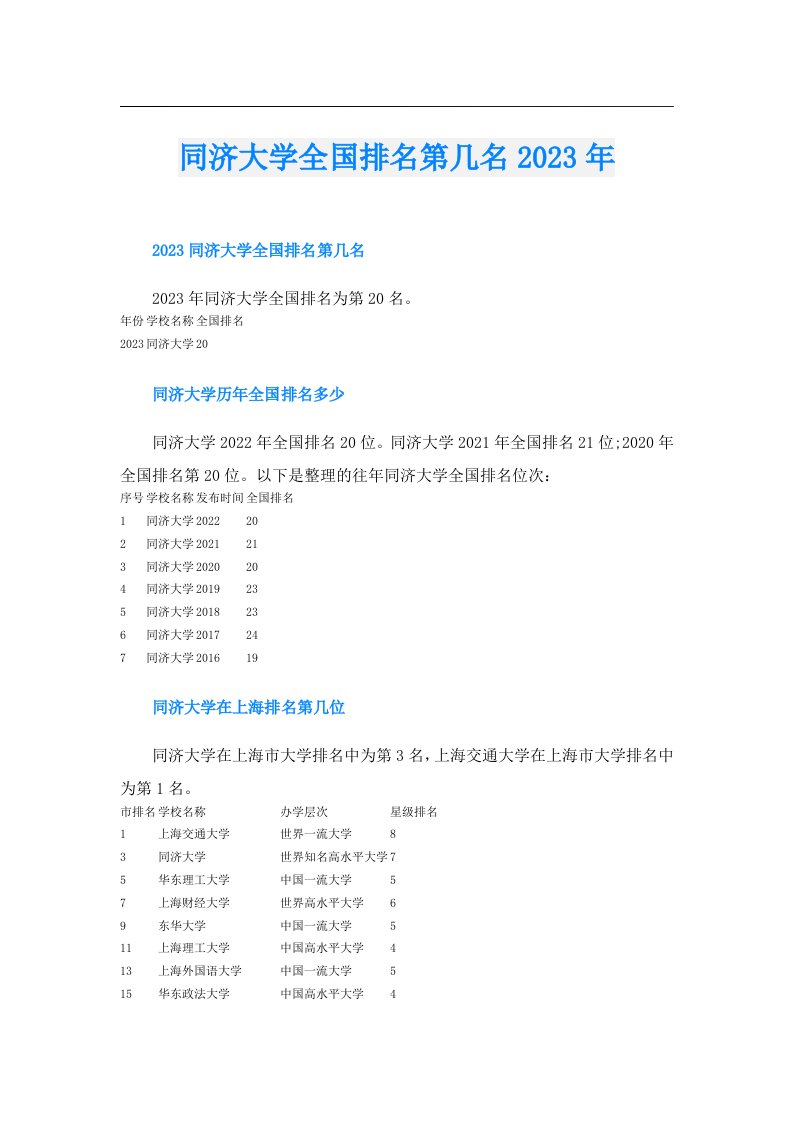 同济大学全国排名第几名