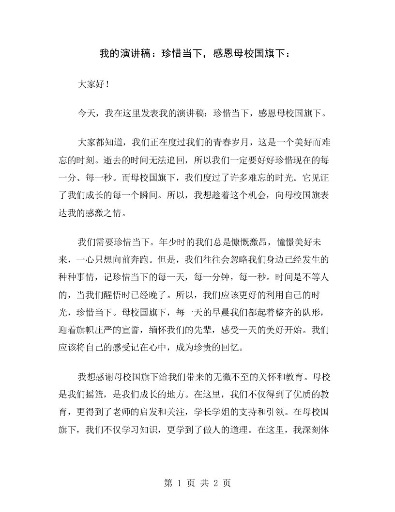 我的演讲稿：珍惜当下，感恩母校国旗下