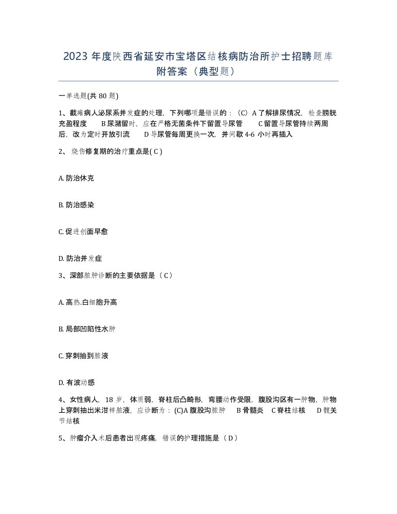 2023年度陕西省延安市宝塔区结核病防治所护士招聘题库附答案典型题