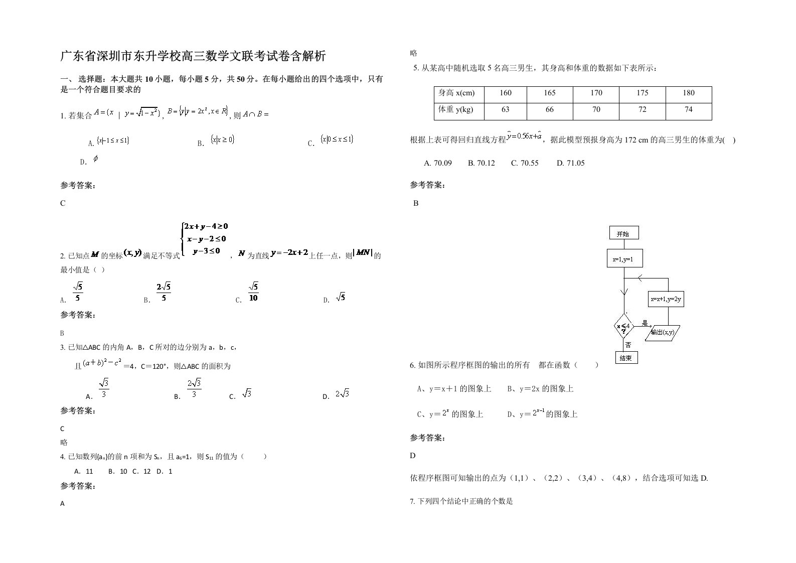 广东省深圳市东升学校高三数学文联考试卷含解析