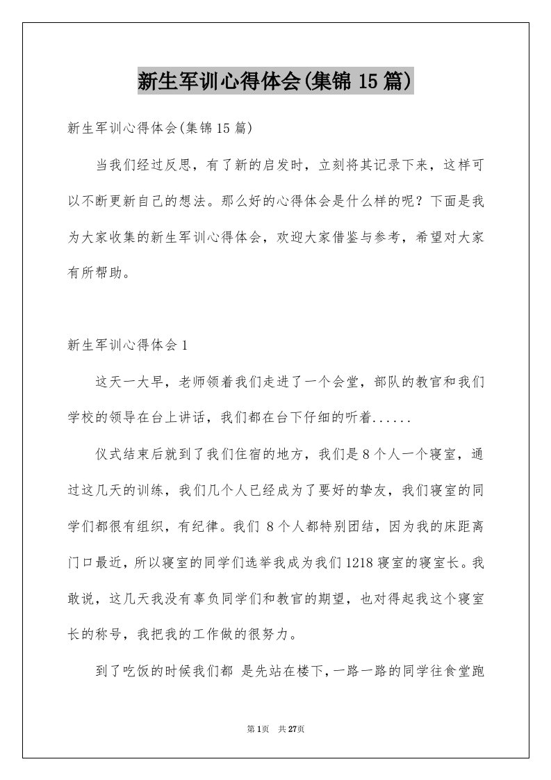 新生军训心得体会集锦15篇优质