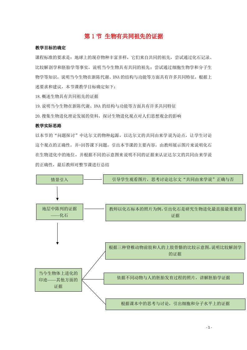 新教材高中生物第6章生物的进化1生物有共同祖先的证据教案新人教版必修2