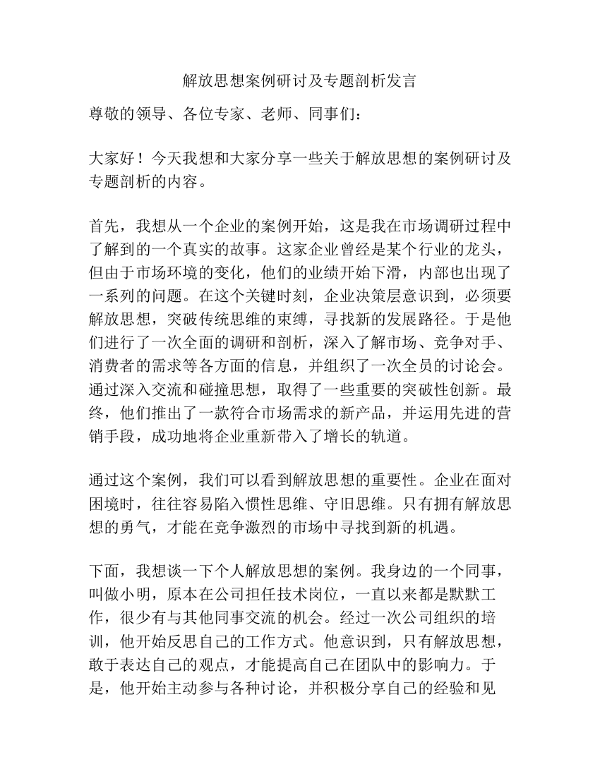 解放思想案例研讨及专题剖析发言