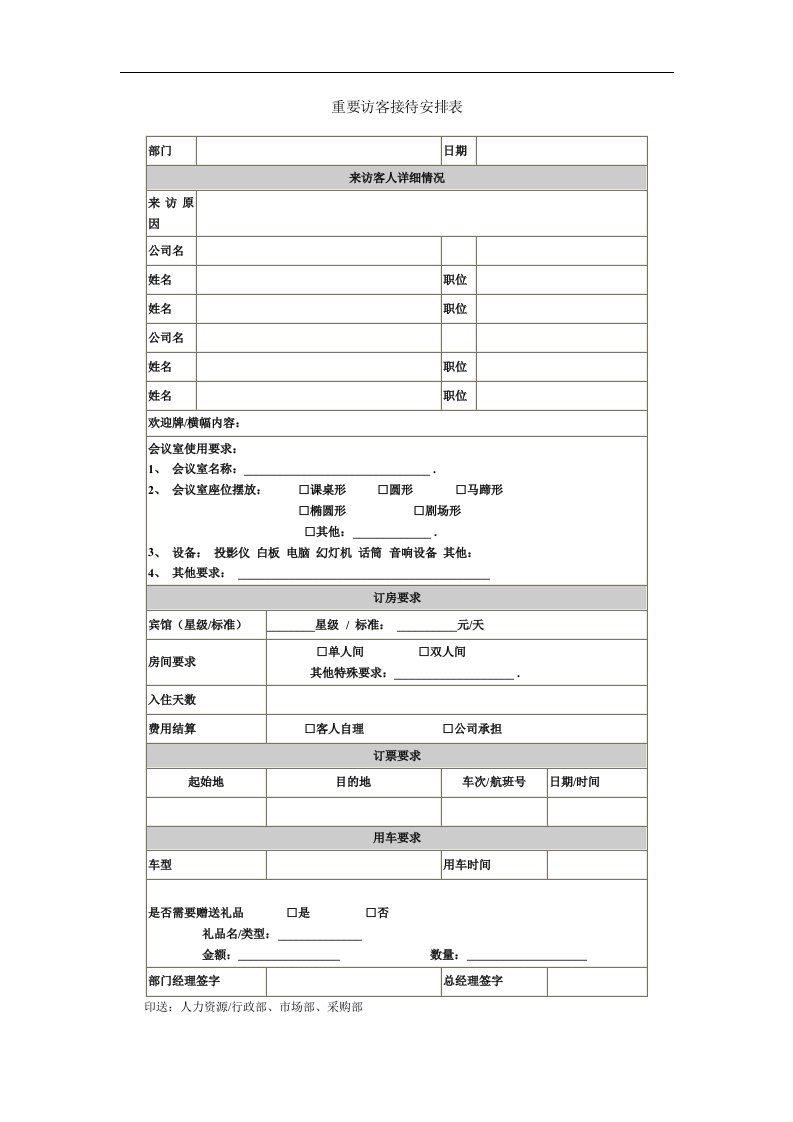 重要访客接待安排表