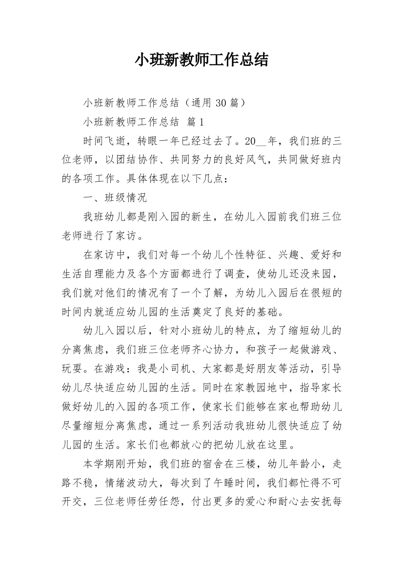 小班新教师工作总结