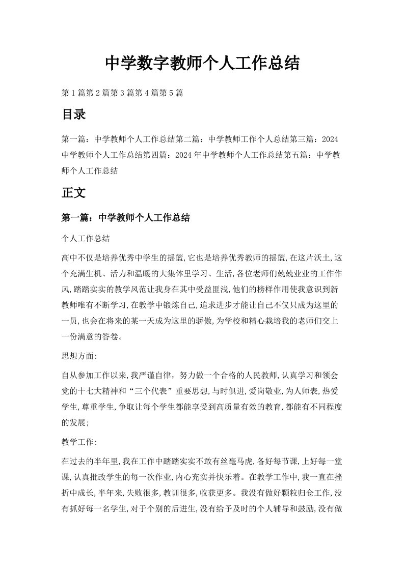 中学数字教师个人工作总结