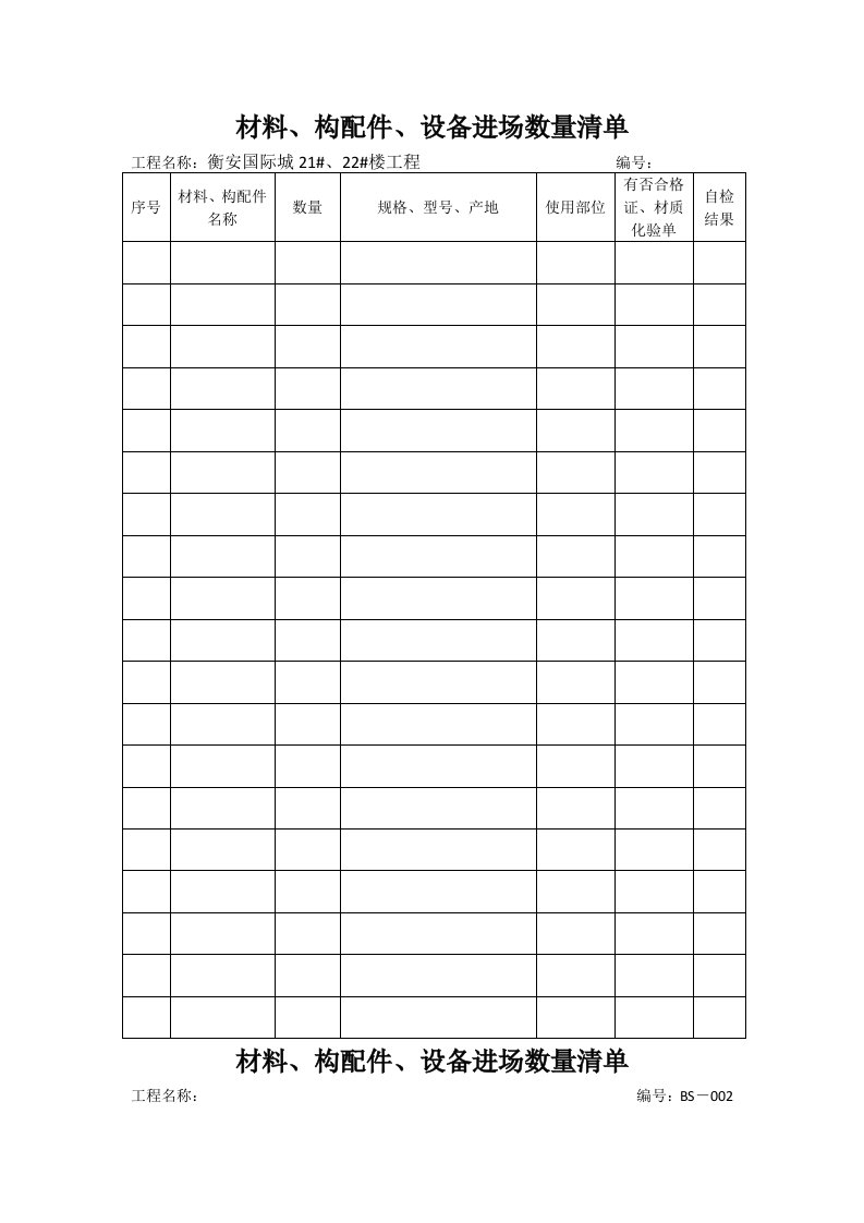 材料报审进场数量清单表