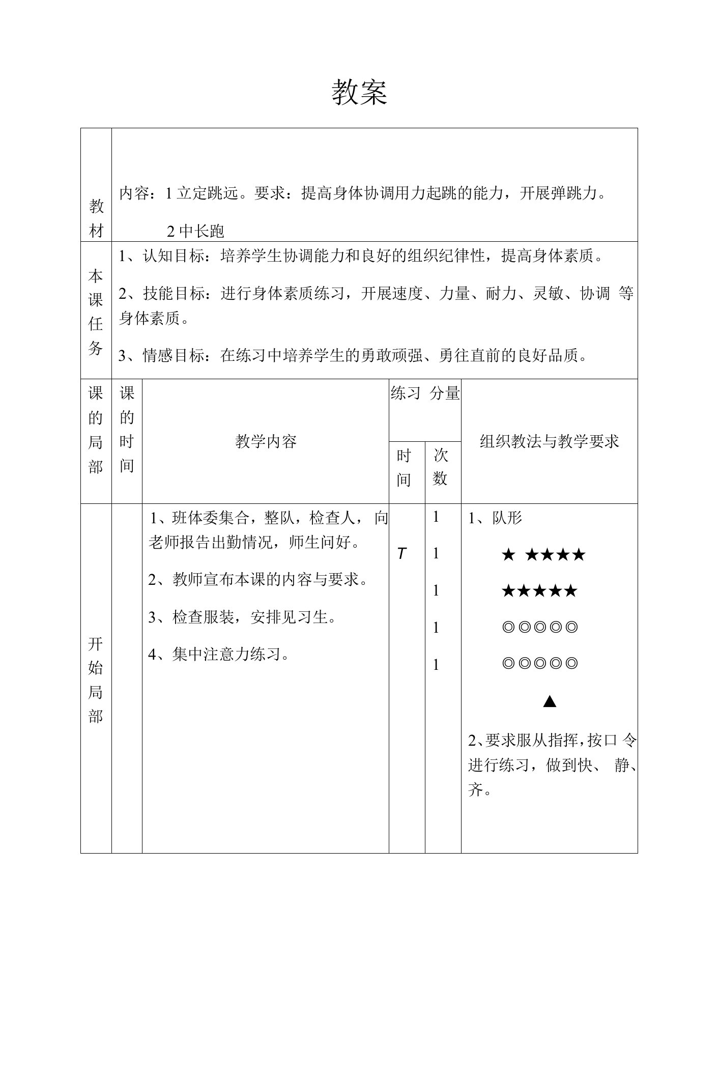 初中体育立定跳远教学教案