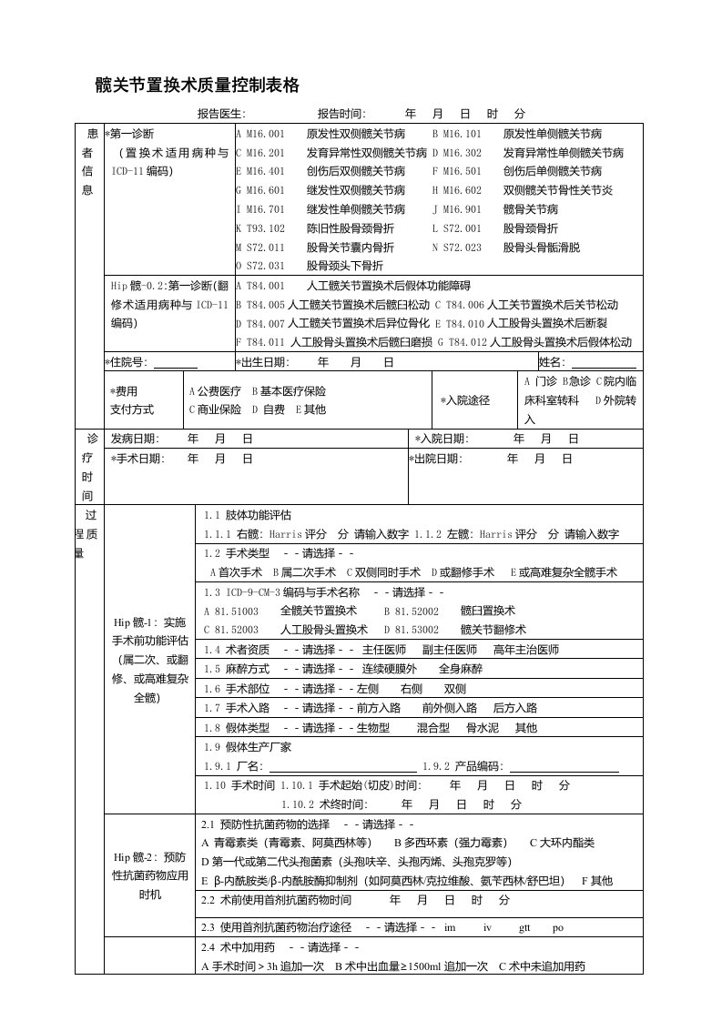 04单病种髋关节置换术质量控制表格