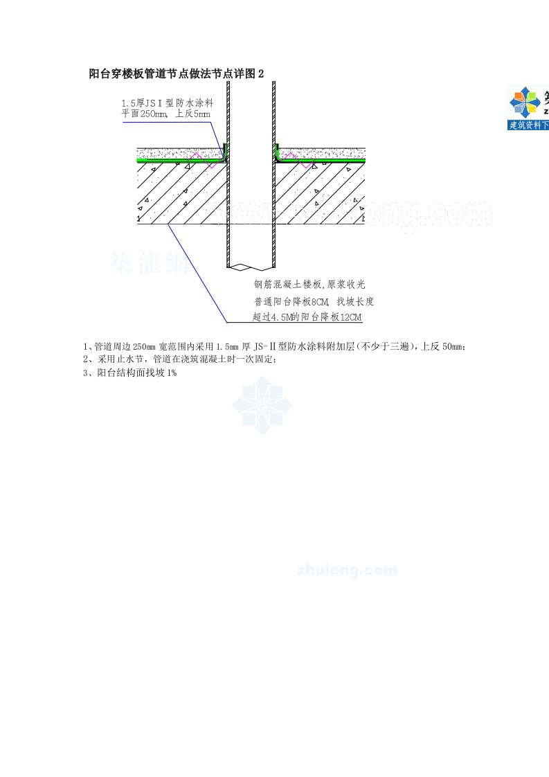 阳台穿楼板管道节点做法节点详图