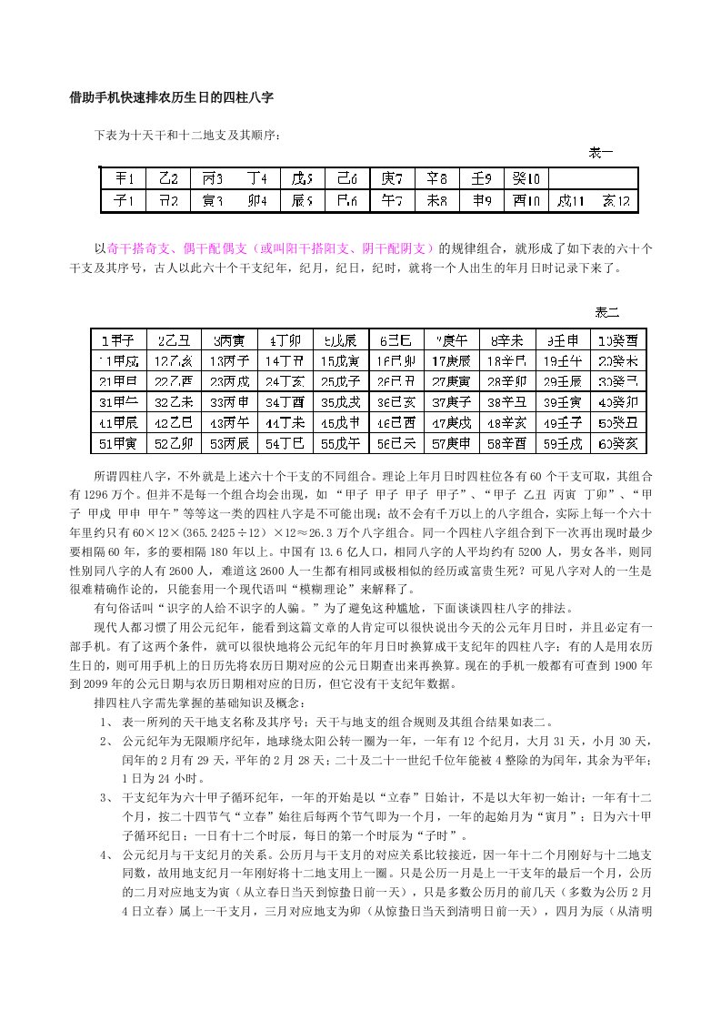 借用手机快速排出公历农历的四柱八字