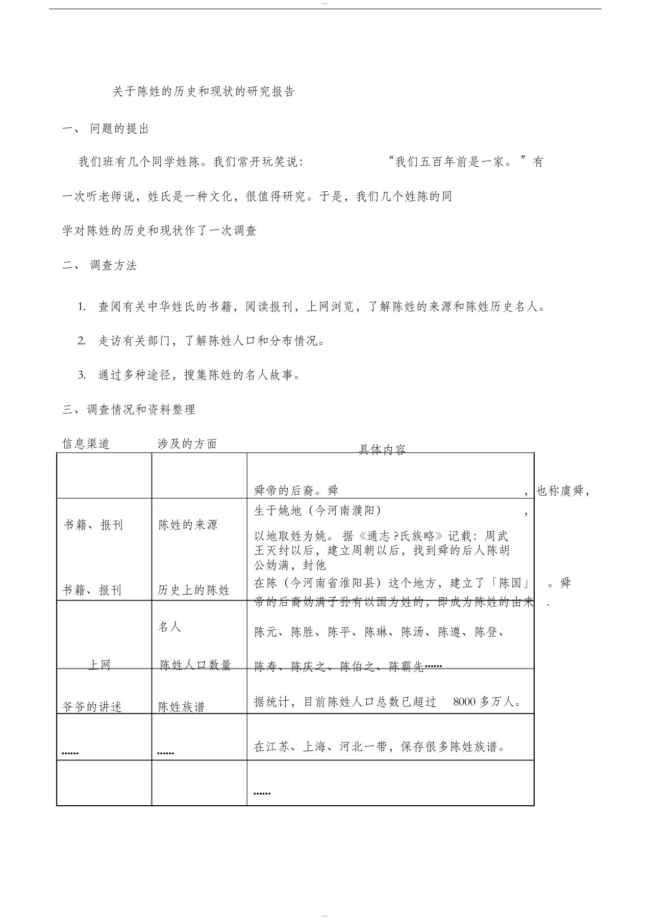 关于陈姓的历史和现状的研究报告