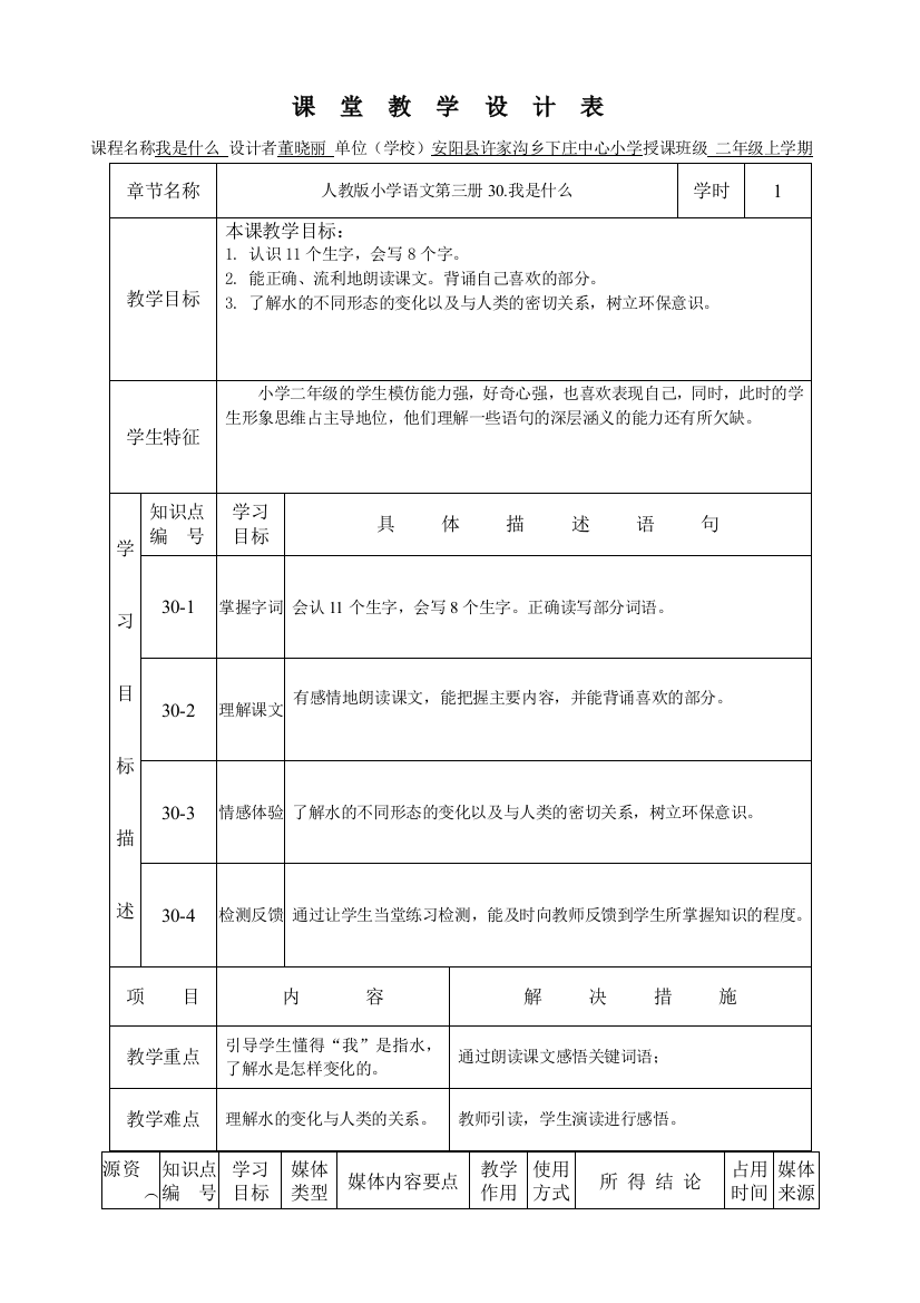 我是什么课堂教学设计表