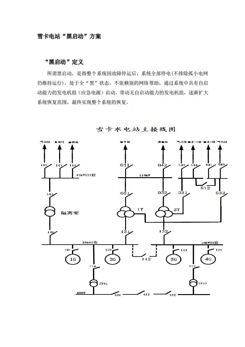 雪卡水电站黑启动应急预案